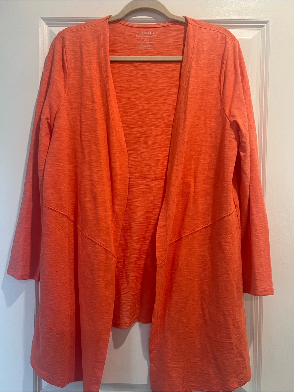 Chico's The Ultimate Tee Slub Knit Cotton Cardigan with Pockets Nectarine
